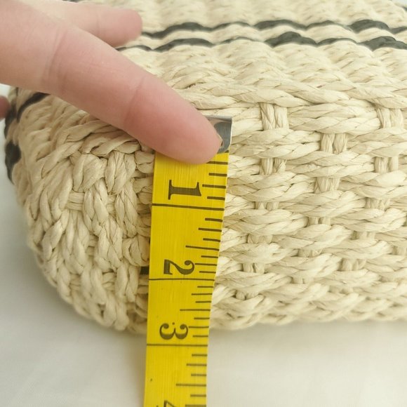 New York & Company Womens Beige Striped Rectangle Wicker Drawstring Handbag - Picture 6 of 13